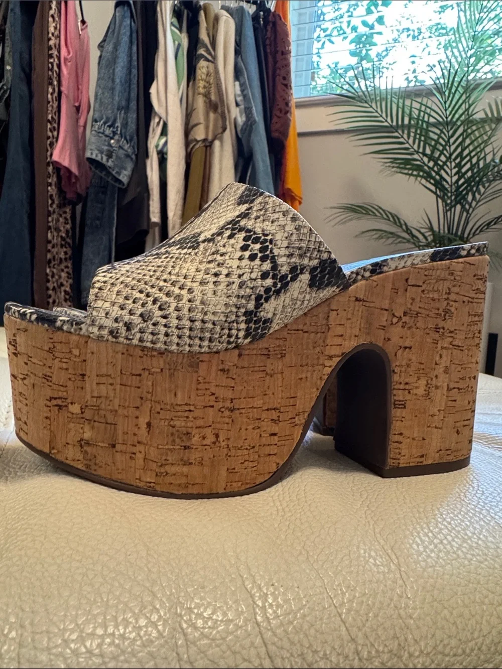 SCHUTZ Women's Snake Print & Cork Platform Mules - Size 7